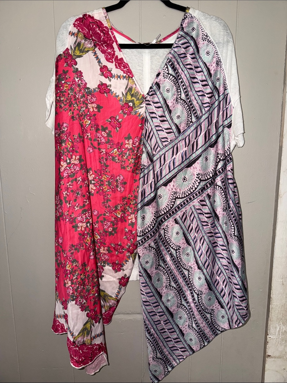 Free People Pink Floral & Patterned Patchwork Tunic Top